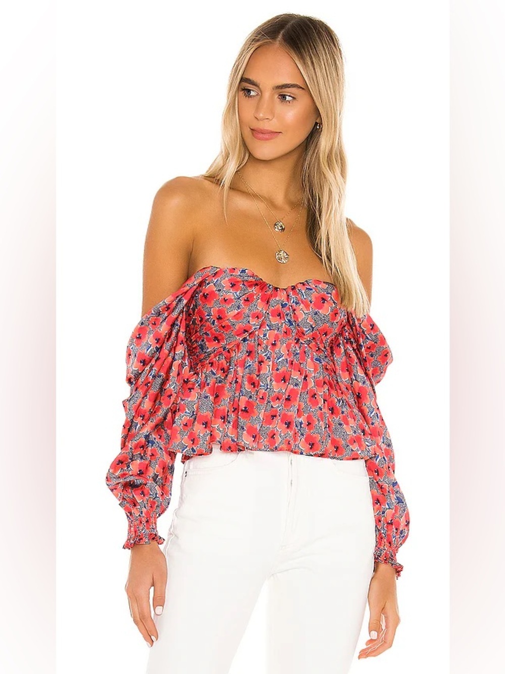 House of Harlow 1960 x REVOLVE Burna Floral Satin Off Shoulder Blouse Women's M